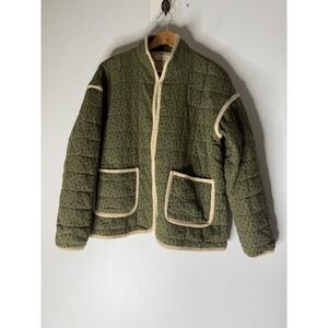 Doe and Rae Quilted Floral Jacket Olive Green Cream Trim Cottagecore Small